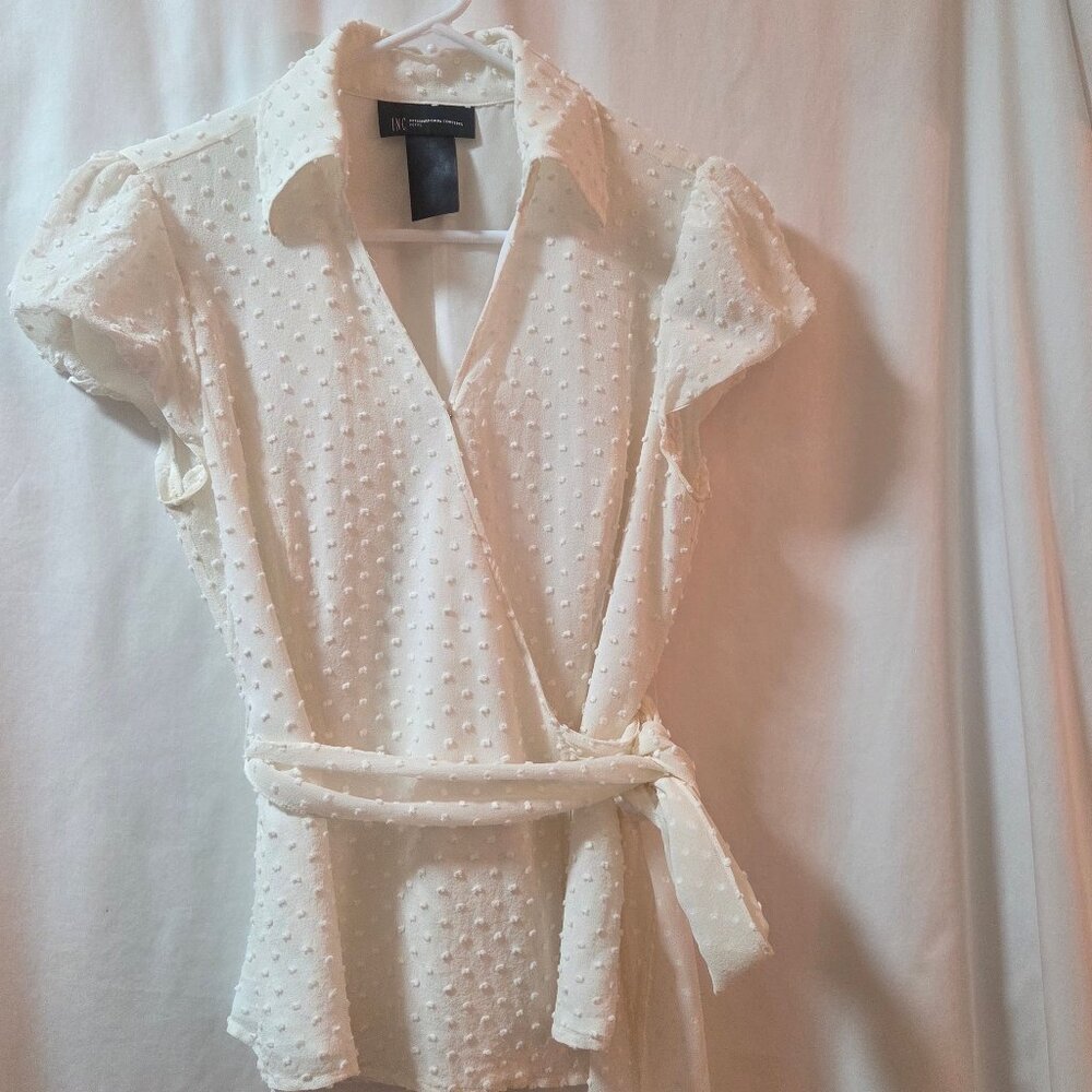 Cream silk blend surplice blouse by International Concepts, size 10 petite